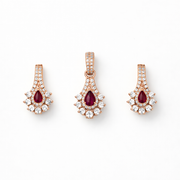 Rose Gold Classic Ruby Drop Pendant And Stud Set