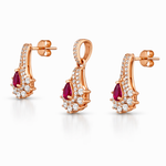 Rose Gold Classic Ruby Drop Pendant And Stud Set