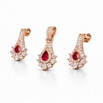 Rose Gold Classic Ruby Drop Pendant And Stud Set
