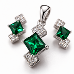 Emerald Diamond Halo Pendant Set