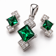 Emerald Diamond Halo Pendant Set