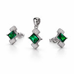 Emerald Diamond Halo Pendant Set