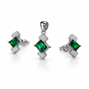 Emerald Diamond Halo Pendant Set