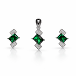 Emerald Diamond Halo Pendant Set
