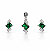 Emerald Diamond Halo Pendant Set