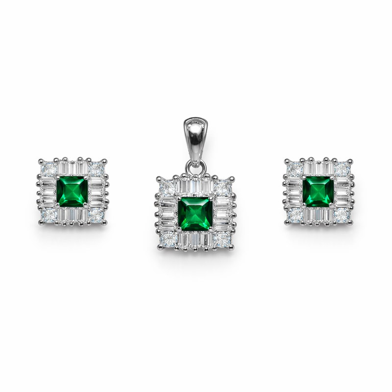 Emerald Radiance Pendant & Stud Earrings Set