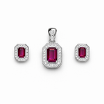 Vintage Ruby Emerald-Cut Pendant Set