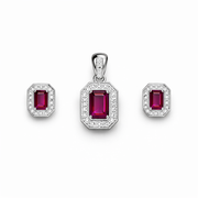 Vintage Ruby Emerald-Cut Pendant Set