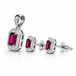Vintage Ruby Emerald-Cut Pendant Set