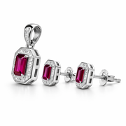 Vintage Ruby Emerald-Cut Pendant Set