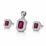 Vintage Ruby Emerald-Cut Pendant Set