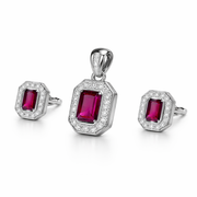 Vintage Ruby Emerald-Cut Pendant Set