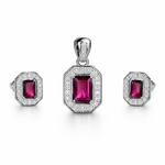 Vintage Ruby Emerald-Cut Pendant Set