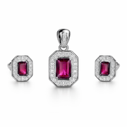 Vintage Ruby Emerald-Cut Pendant Set