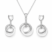 Modern Interlocking Rings Pendant And Earring Set