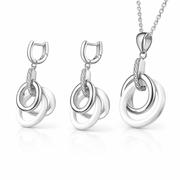 Modern Interlocking Rings Pendant And Earring Set
