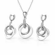Modern Interlocking Rings Pendant And Earring Set