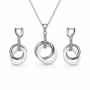 Modern Interlocking Rings Pendant And Earring Set