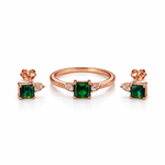 Emerald Solitaire Rose Gold Ring & Earrings Set