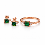 Emerald Solitaire Rose Gold Ring & Earrings Set