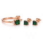 Emerald Solitaire Rose Gold Ring & Earrings Set