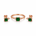 Emerald Solitaire Rose Gold Ring & Earrings Set