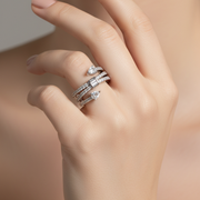 Elegant multi-band diamond ring with modern sparkle.
