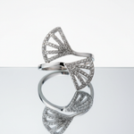 Elegant silver ring with a unique twin fan design,