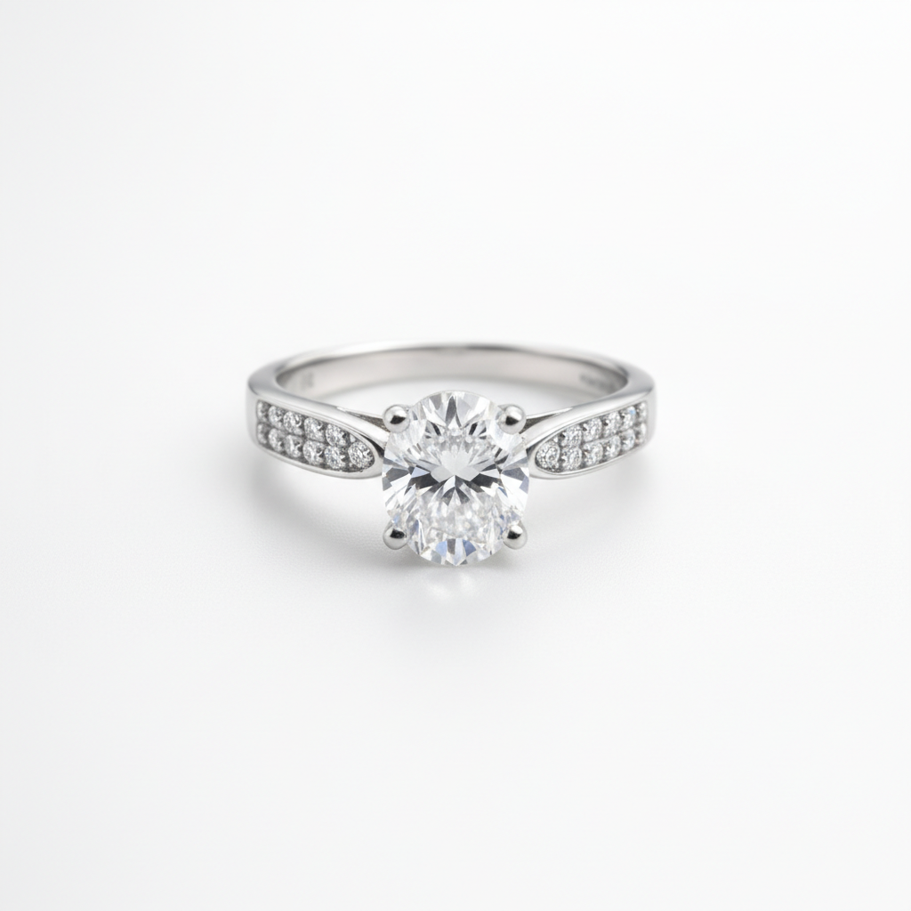 A timeless solitaire ring with a brilliant center stone and shimmering side accents