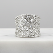 Wide diamond-studded band with intricate sparkle