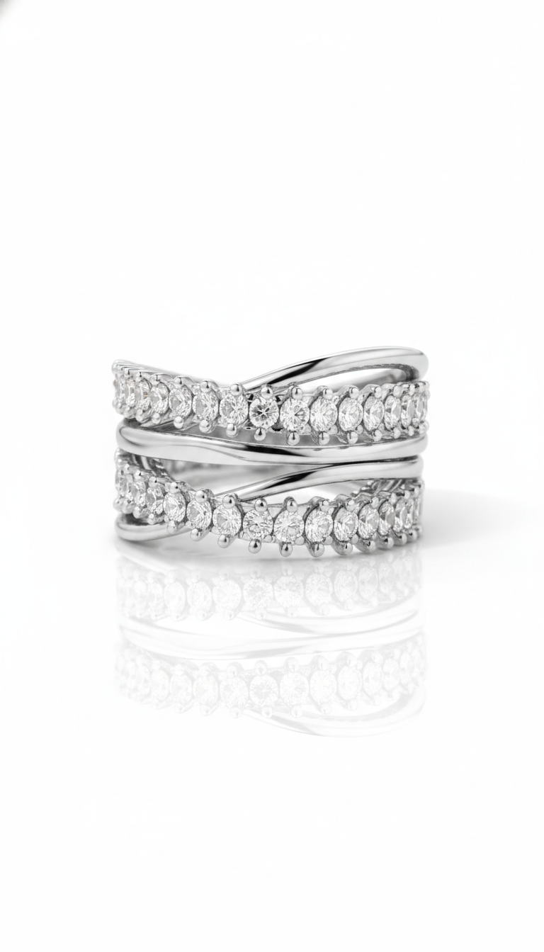 Double Row Diamond Wave Ring