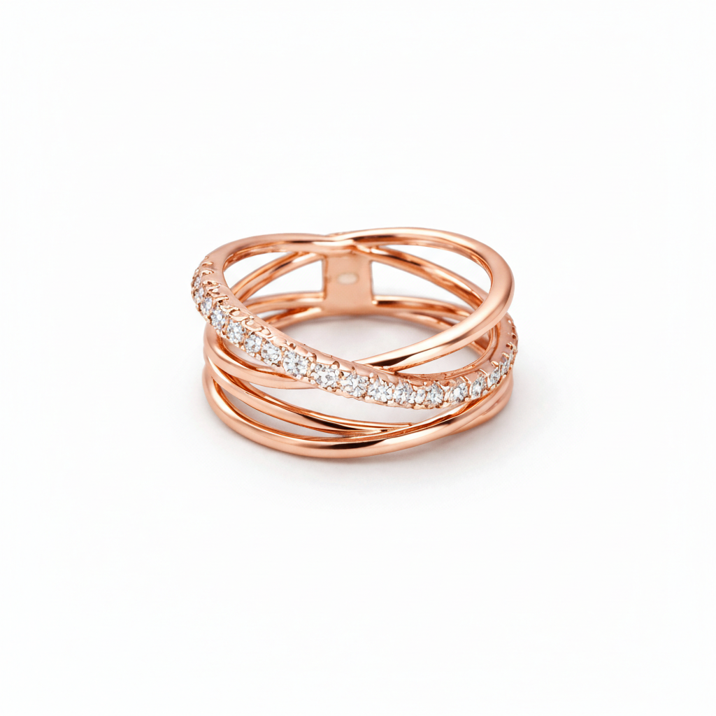 Rose Gold Criss-Cross Diamond Ring