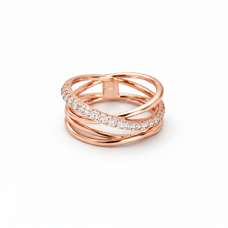 Rose Gold Criss-Cross Diamond Ring