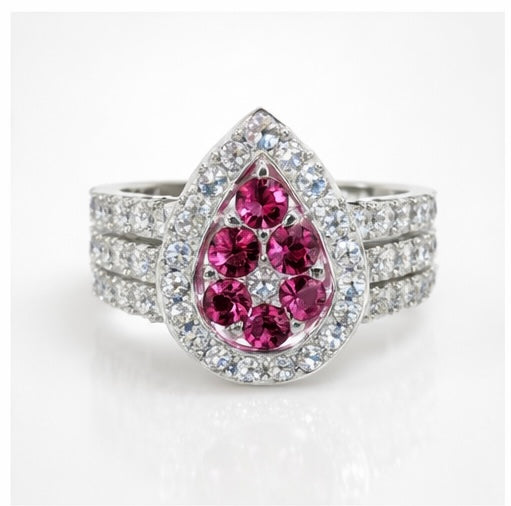 Pink Sapphire Teardrop Halo Ring