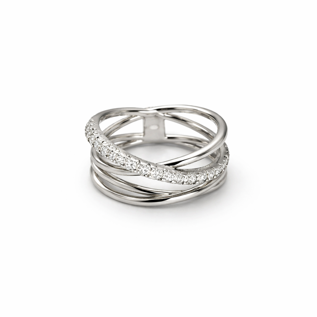 Silver Criss-Cross Diamond Ring