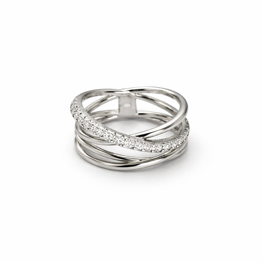 Silver Criss-Cross Diamond Ring