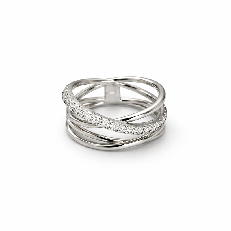 Silver Criss-Cross Diamond Ring