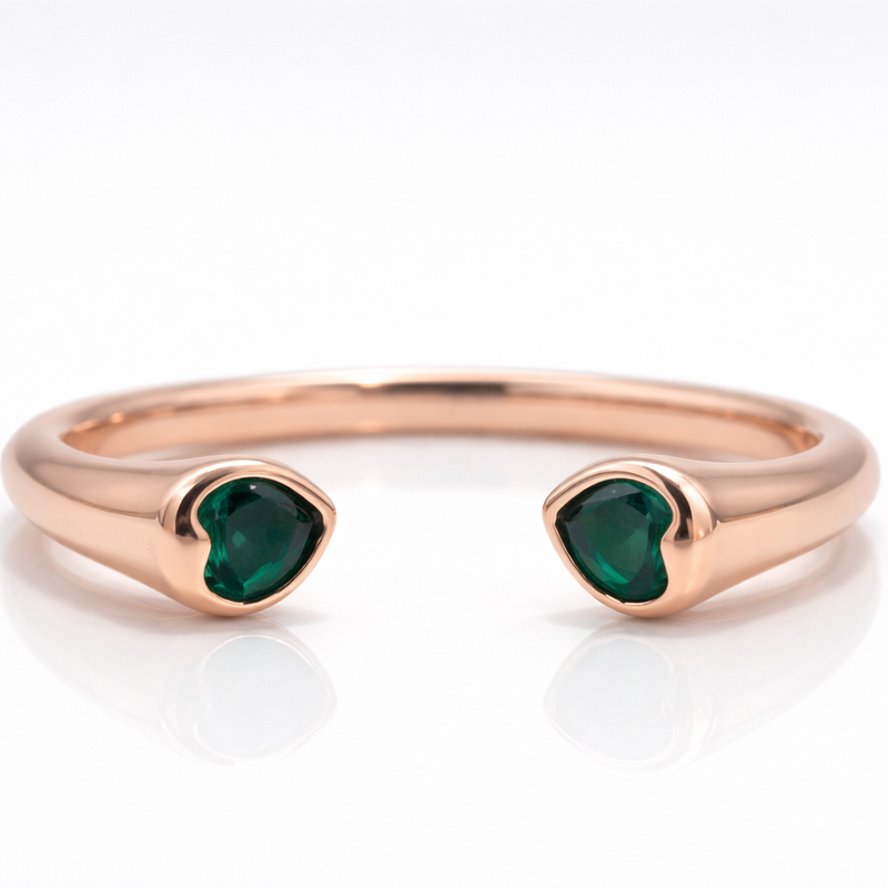 Minimal Emerald Rose Gold Open Ring