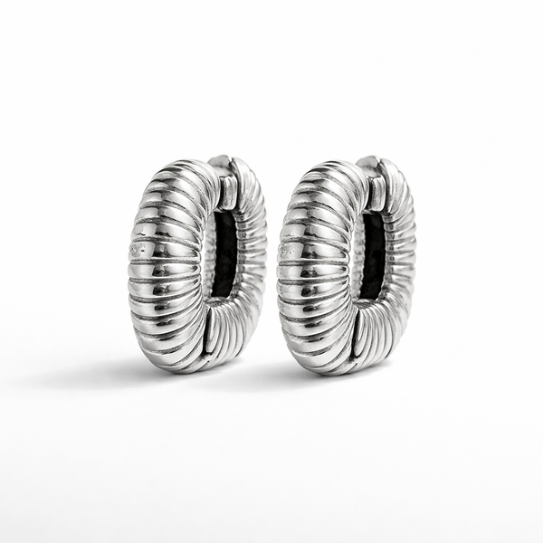 Textured Ribbed Silver Hoop Earrings