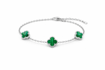 Silver Clover Green Stone Bracelet