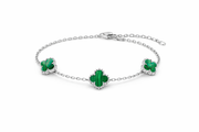 Silver Clover Green Stone Bracelet