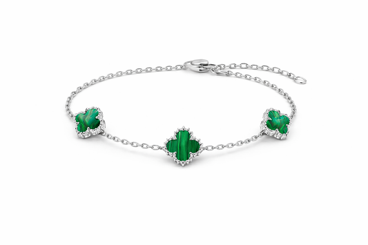 Silver Clover Green Stone Bracelet