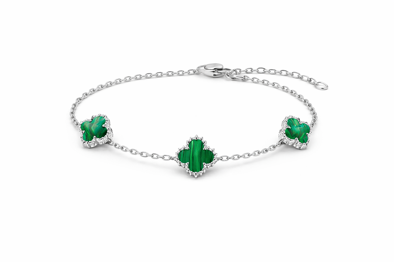 Silver Clover Green Stone Bracelet