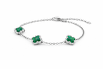 Silver Clover Green Stone Bracelet