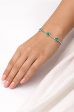 Silver Clover Green Stone Bracelet