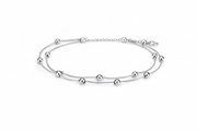 Elegant Silver Double-Chain Beaded Bracelet