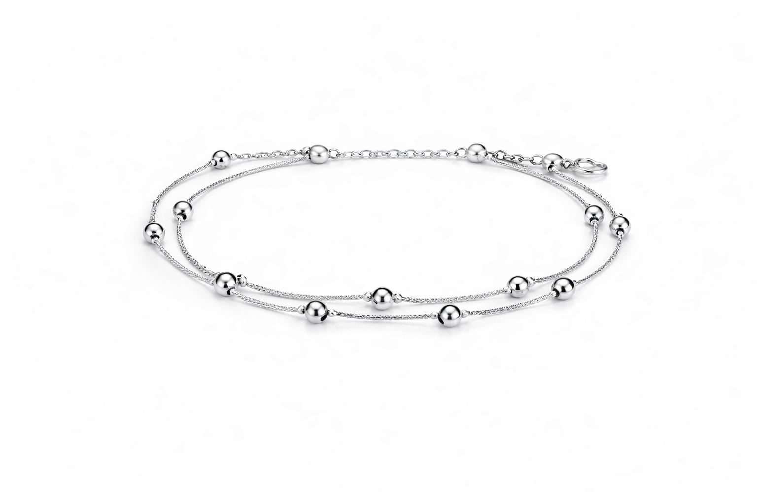 Elegant Silver Double-Chain Beaded Bracelet