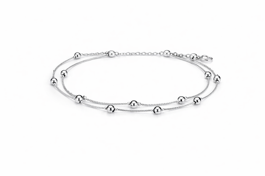 Elegant Silver Double-Chain Beaded Bracelet