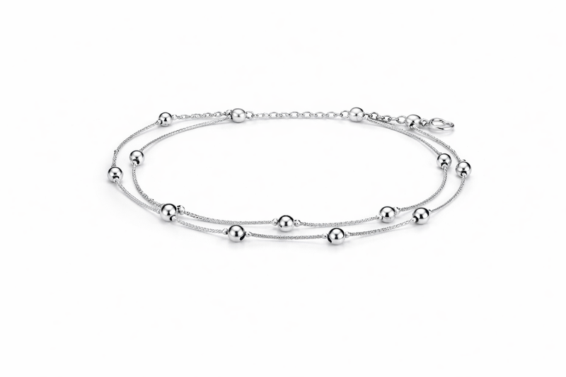 Elegant Silver Double-Chain Beaded Bracelet