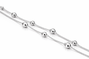 Elegant Silver Double-Chain Beaded Bracelet